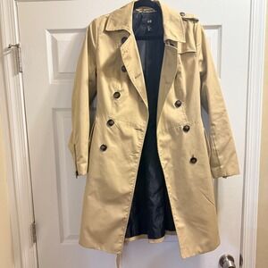HM Womens Tan Beige‎ Double Breasted Trench Coat Belted Zipper Cuffs Size 6